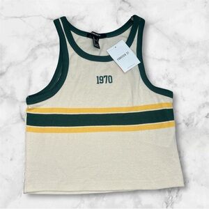 Forever 21 Cream and Green 1970 Tank Top